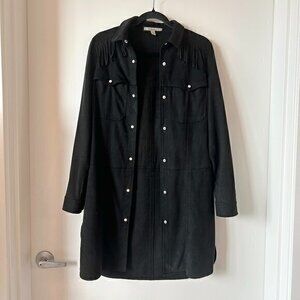 Zara Black Suede Fringe Button Down Jacket Size S